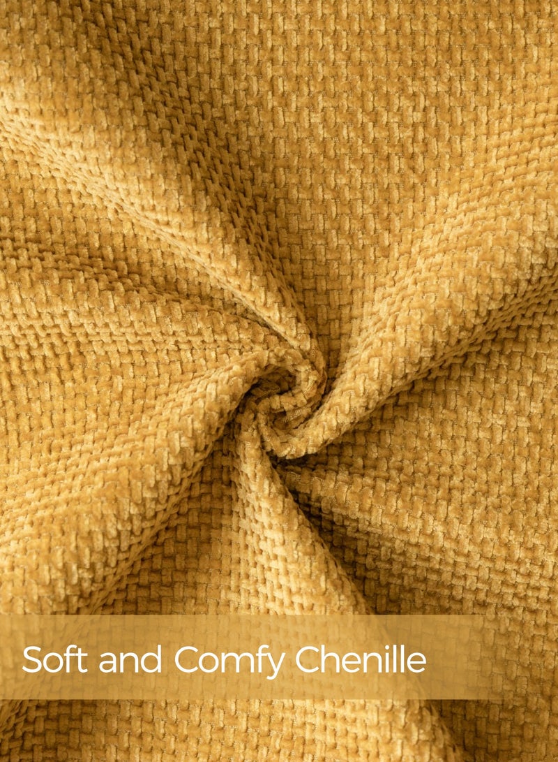 لحظة غطاء وسادة شنيلي باللون الأصفر الخردلي لحظة 45x45 سم عبوة من 2 غطاء وسادة زخرفي حديث من الطراز الريفي على شكل صليب. - Image 4