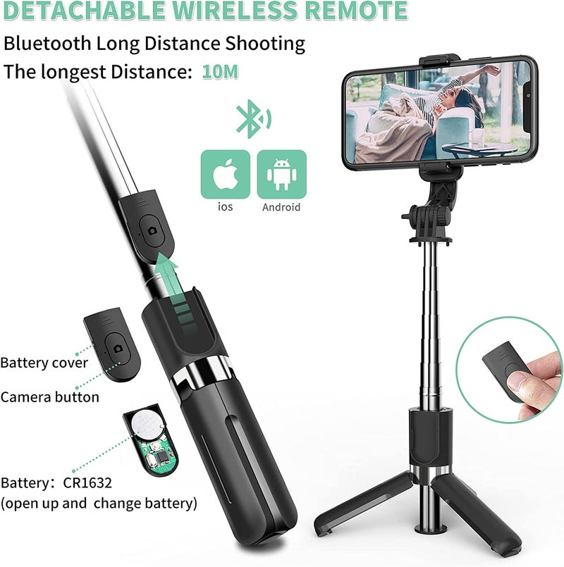 Blushinsta Portable Selfie Stick, Handy Tripod with Detachable Wireless Remote & Mini Tripod Stand for iPhone 17 16 15 14 13 12 11 Pro Xs Max Xr X, All Smartphone (Portable Stick 70 CM) - Image 4