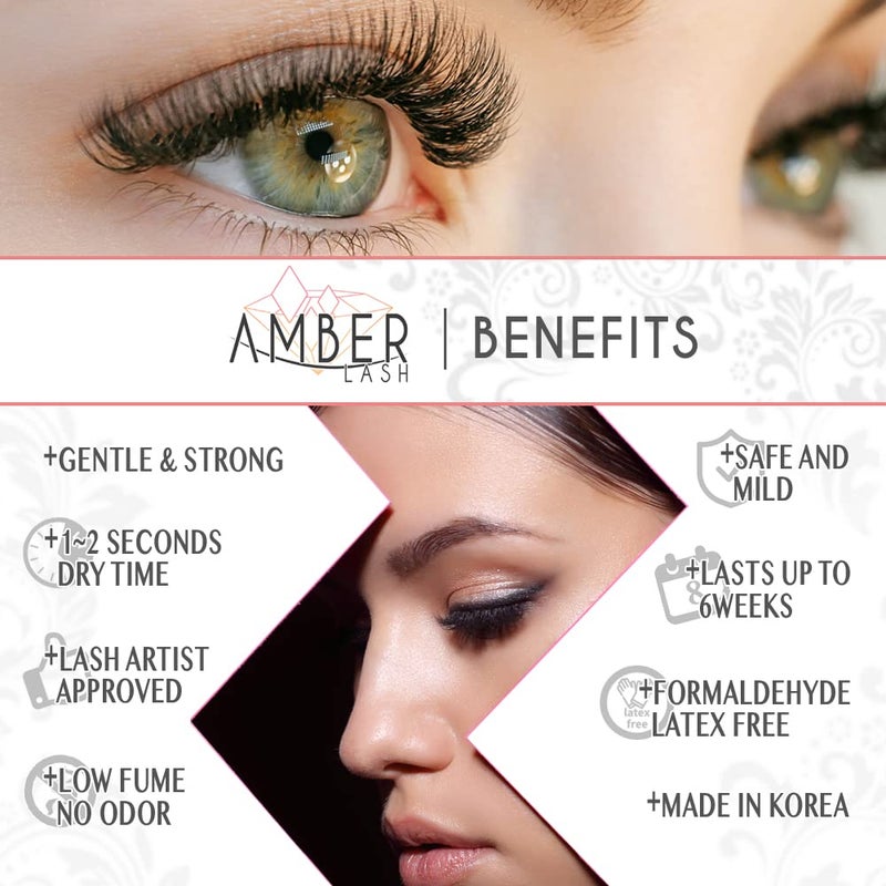 Amber Lash غراء رموش سحري حساس خفيف لتمديد الرموش الاحترافية، وقت جفاف 1-2 ثانية واحتفاظ يصل إلى 6 أسابيع، لاصق أسود من أمبر لاش (10 مل / 0.35 أونصة) - Image 4