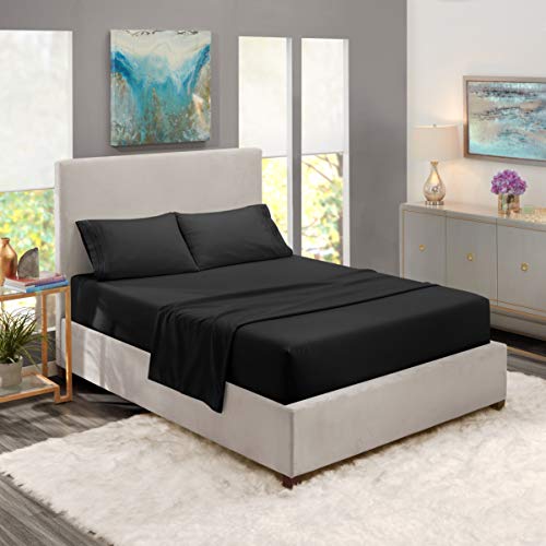 Nestl Nestl Short Queen Sheet Set  1800 UltraSoft Microfiber  Double Brushed  Deep Pockets  Easy Fit  4 Piece Set  Bed Sheets Short Queen Black 