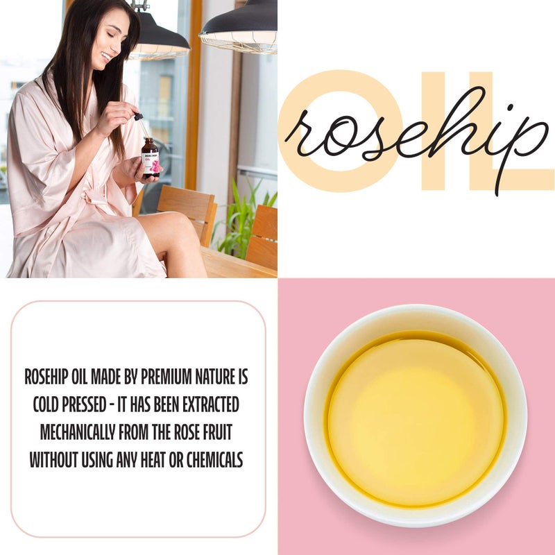 Premium Nature زيت الورد البري الفاخر للوجه للنساء، زيت بذور الورد البري النقي المضغوط على البارد غير المكرر للعناية بالشعر والأظافر، زيوت وسيرومات وجه الورد البري 4 أونصات - Image 4