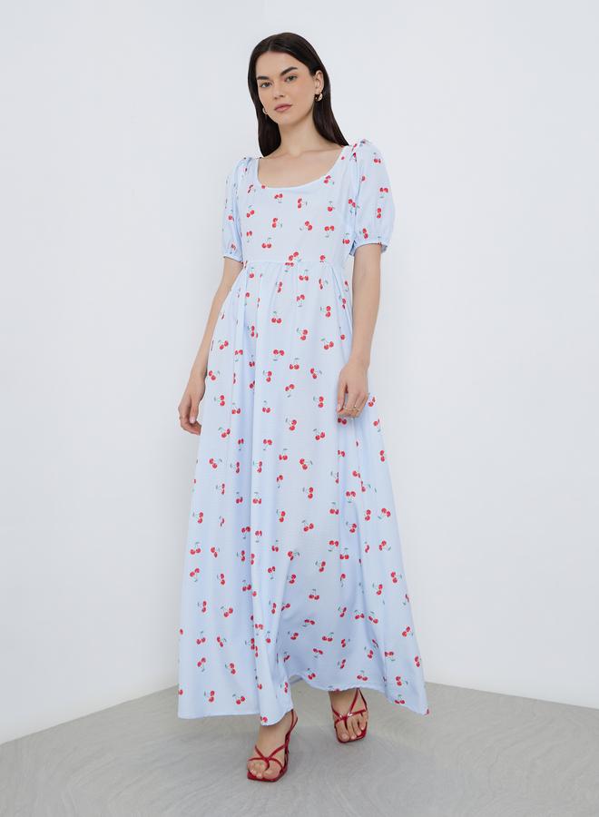 Take Two Cherry Print A-Line Midi Dress - Image 1