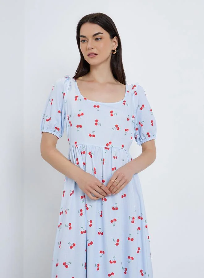 Take Two Take Two Cherry Print A-Line Midi Dress