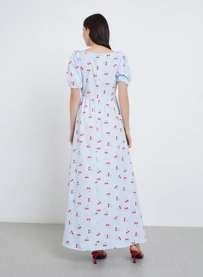 Take Two Take Two Cherry Print A-Line Midi Dress