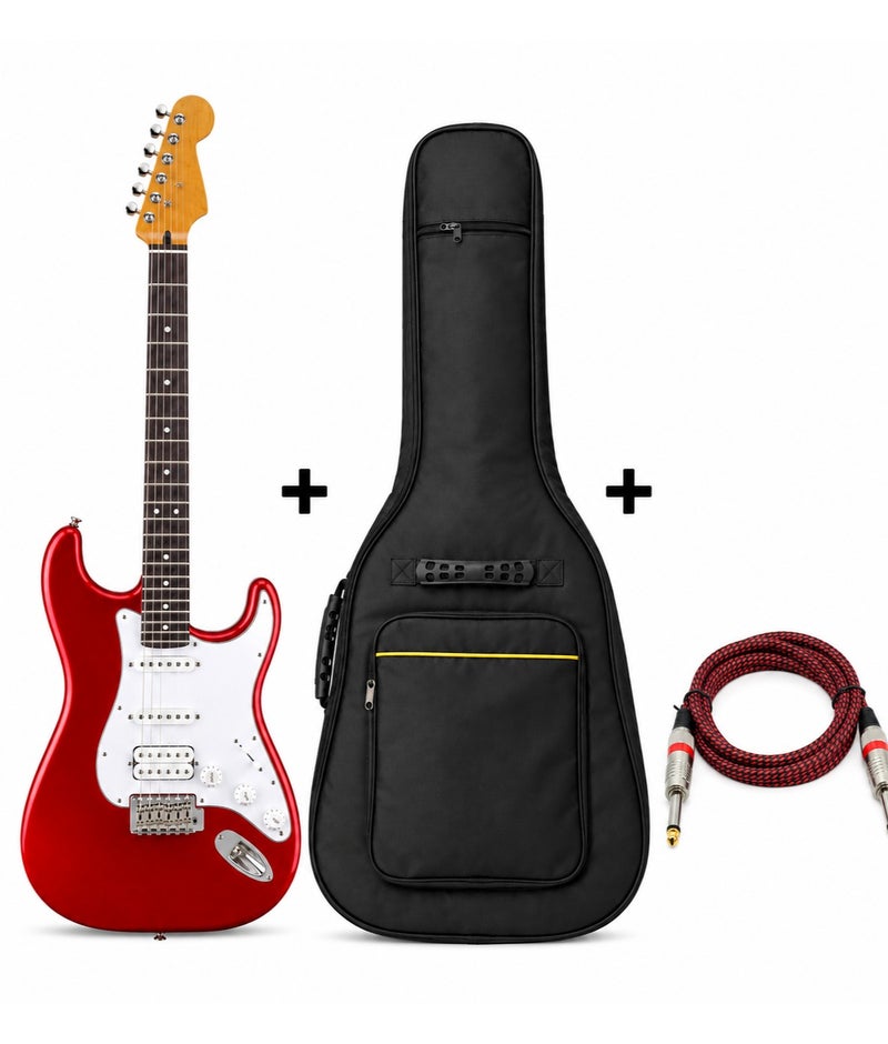 MegArya Electric Guitar 6 String HSS Style with Gig Bag & Instrument Cable, Red Solid Body Guitar with Tremolo Bridge, Beginner Practice & Music Learning Set - Image 1