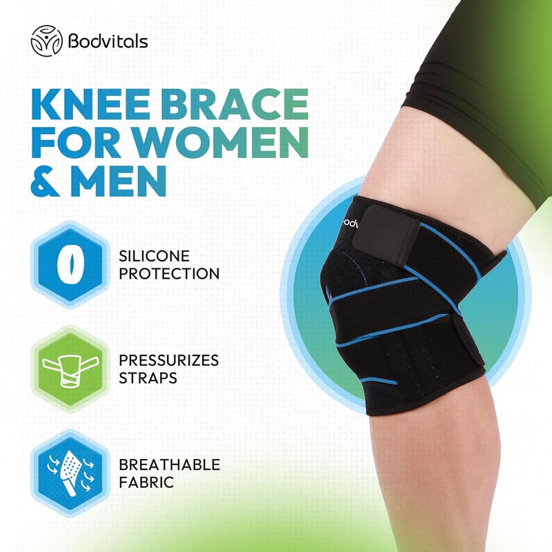 BODVITALS Knee Brace for Women & Men | Adjustable Knee Brace for Women | Knee Compression Sleeve for Knee Pain Relief | Knee Brace with Side Stabilizers | Knee Support for Weightlifting (Blue) - Image 5