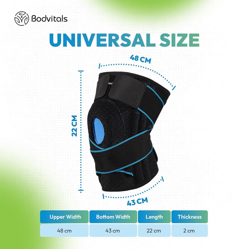 BODVITALS Knee Brace for Women & Men | Adjustable Knee Brace for Women | Knee Compression Sleeve for Knee Pain Relief | Knee Brace with Side Stabilizers | Knee Support for Weightlifting (Blue) - Image 3