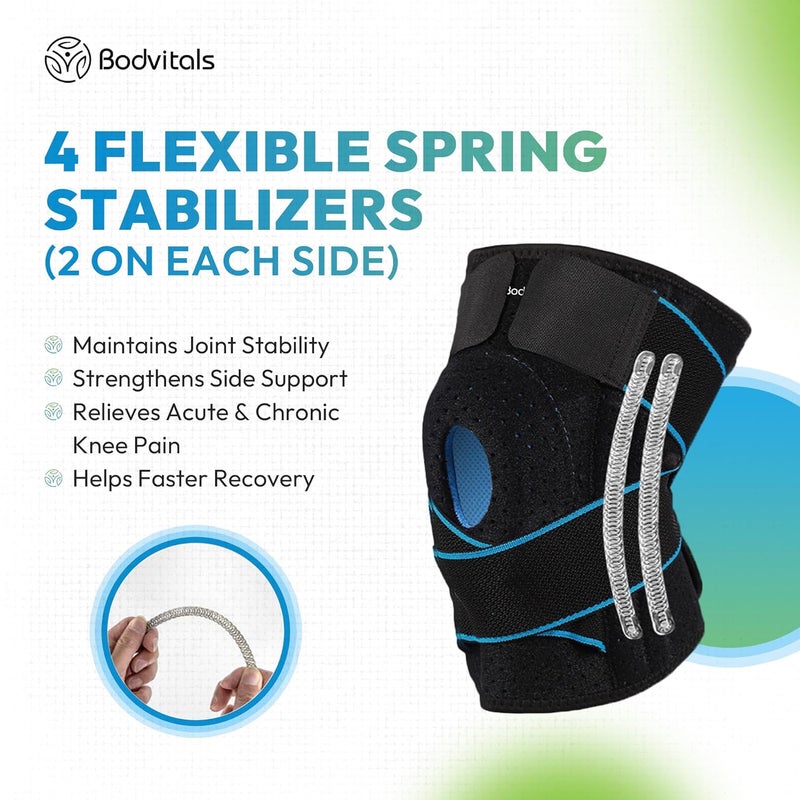 BODVITALS Knee Brace for Women & Men | Adjustable Knee Brace for Women | Knee Compression Sleeve for Knee Pain Relief | Knee Brace with Side Stabilizers | Knee Support for Weightlifting (Blue) - Image 2