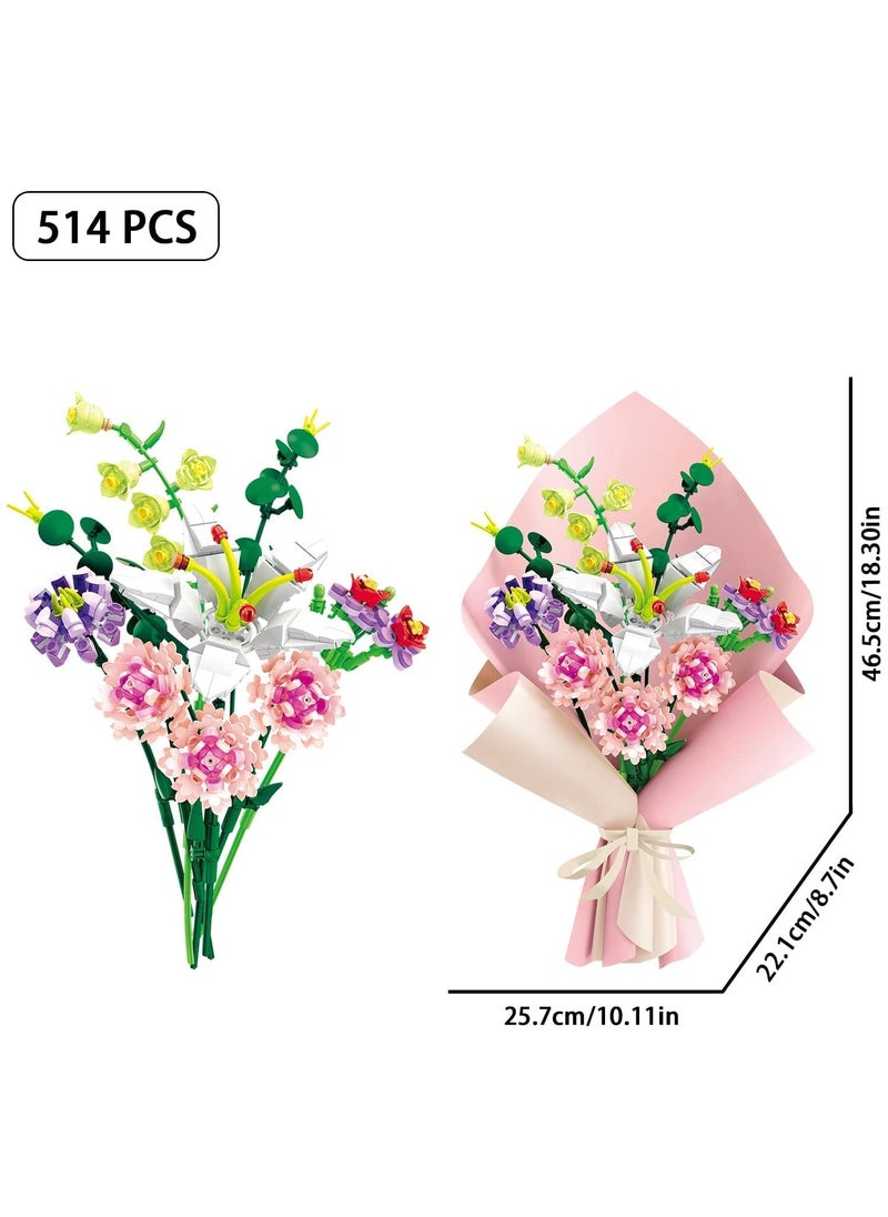 Creative Building Blocks Flower Bouquet Set for Kids 6+, Perfect Pink Carnation & Lily Gift for Friends & Family  - Image 2
