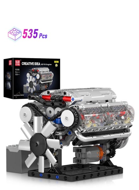 10088 V8 Engine Model Kit - 535 Pcs To Build Your Own Mini Engine That Works - Diy Stem Project For Kids/Teens, Hobby Building Blocks Kit For Adults