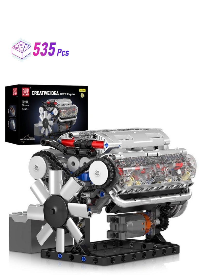 mould king 10088 V8 Engine Model Kit - 535 Pcs To Build Your Own Mini Engine That Works - Diy Stem Project For Kids/Teens, Hobby Building Blocks Kit For Adults  - Image 1