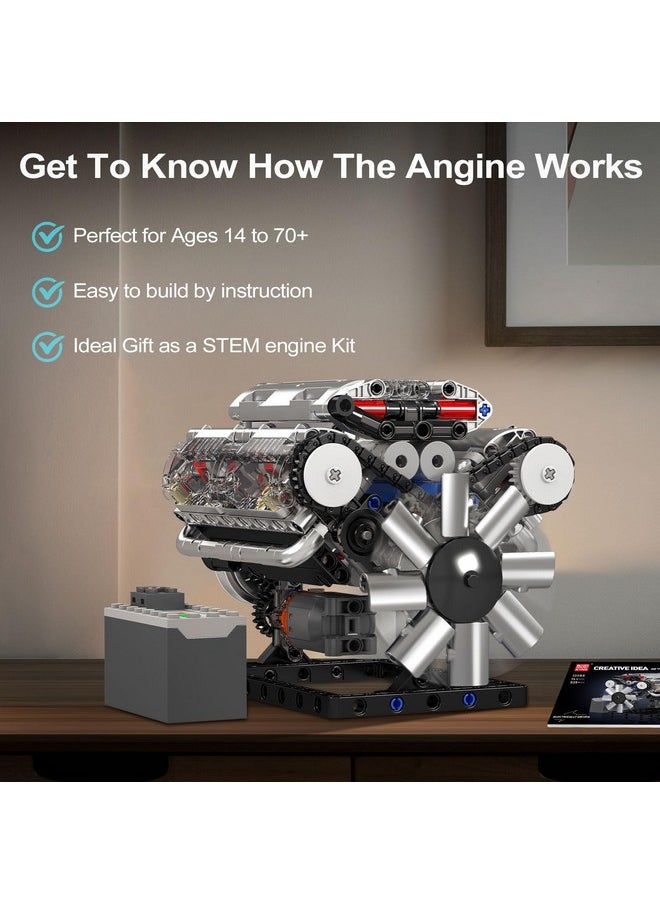 mould king 10088 V8 Engine Model Kit - 535 Pcs To Build Your Own Mini Engine That Works - Diy Stem Project For Kids/Teens, Hobby Building Blocks Kit For Adults  - Image 4