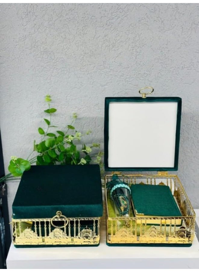 ريبنيو مجموعة هدايا قرآنية أنيقة مع صندوق مخملي، مصحف، تسبيح وسجادة صلاة - هدية إسلامية لرمضان، صندوق مقاس 20-28 سم، عيد، أو زفاف - أخضر. - Image 2