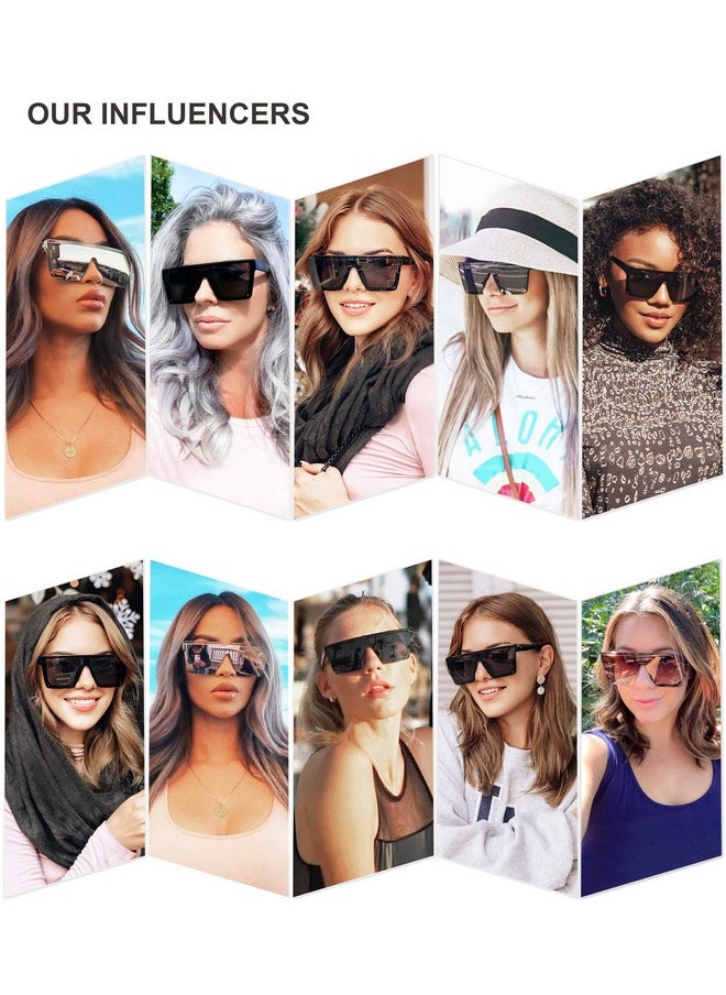 Sojos Square Big Sunglasses Women Thick Frame Flat Top Mirrored Sunnies Shades Goggle Siamese Lens Sj2117 With Crystal Brown Frame/Gradient Brown Lens  - Image 2
