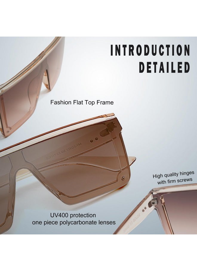 Sojos Square Big Sunglasses Women Thick Frame Flat Top Mirrored Sunnies Shades Goggle Siamese Lens Sj2117 With Crystal Brown Frame/Gradient Brown Lens  - Image 4