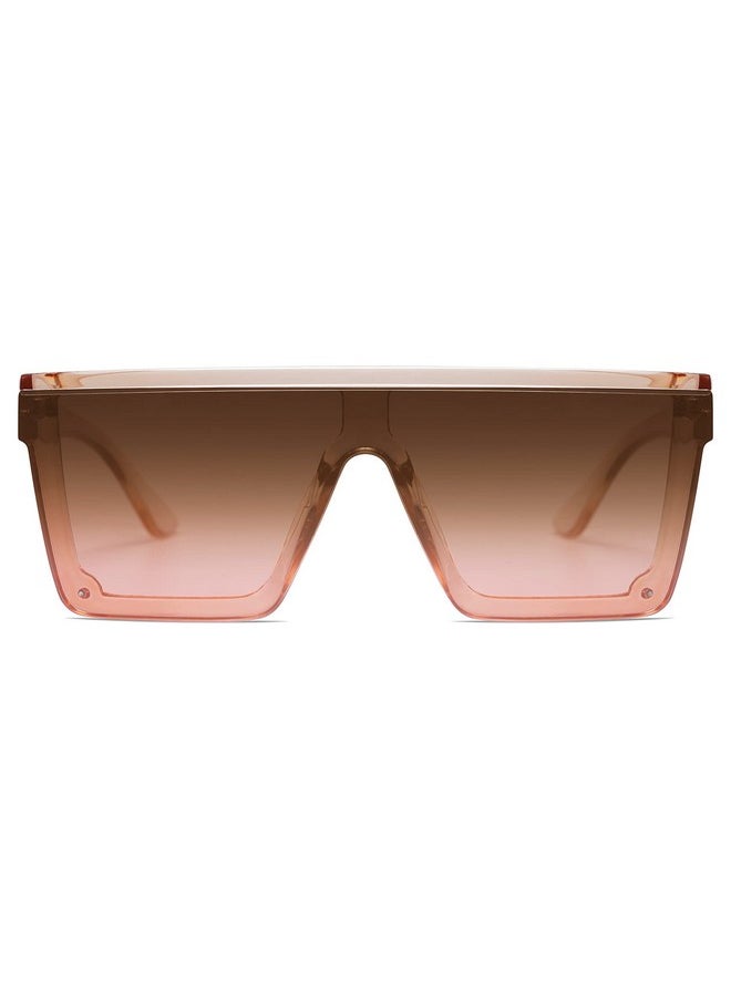 Sojos Square Big Sunglasses Women Thick Frame Flat Top Mirrored Sunnies Shades Goggle Siamese Lens Sj2117 With Crystal Brown Frame/Gradient Brown Lens  - Image 3