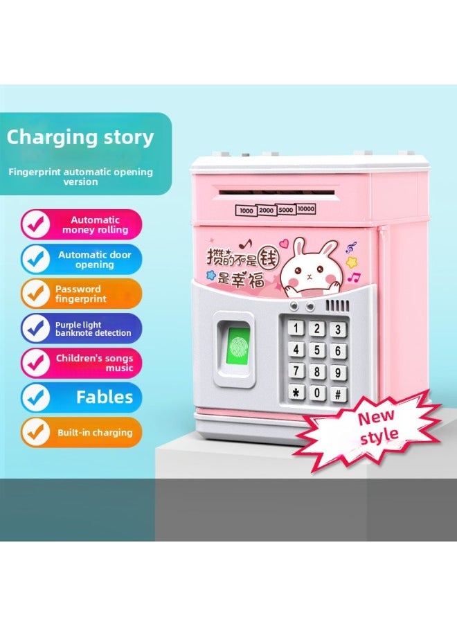 Generic Children's Password Storage Money Can Simulation Fingerprint Sensor Unlock Music Early Education Creative Gifts ATM Automatic Roll Money-Color:830 Money Saving Rabbit-charging [stories/music]  - Image 1
