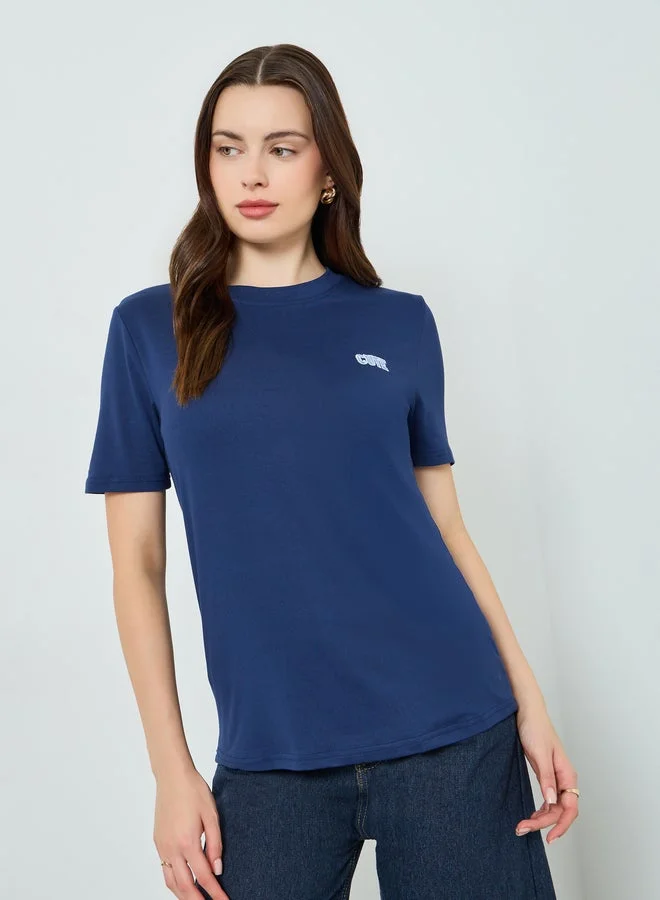 Styli Women Navy Blue Embroidered T-Shirt