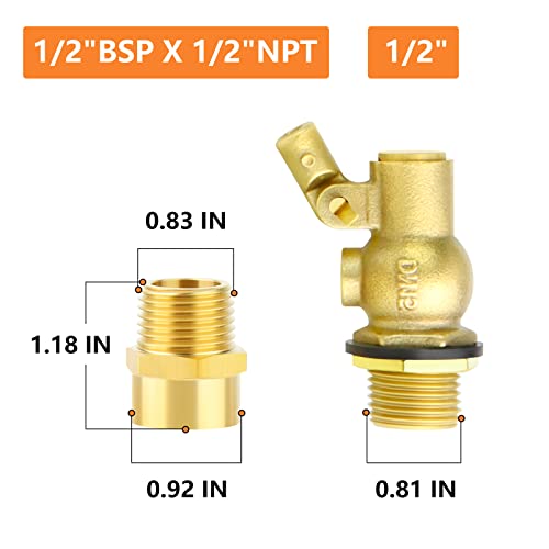 GASHER 2PCS 1/2" 304 Stainless Steel Float Ball Valve with 1/2"G Female x 1/2"NPT Male Adapter, DN15 Adjustable Water Tank Float Ball Valve for Stock Tank Pool Water Level Control - Image 2