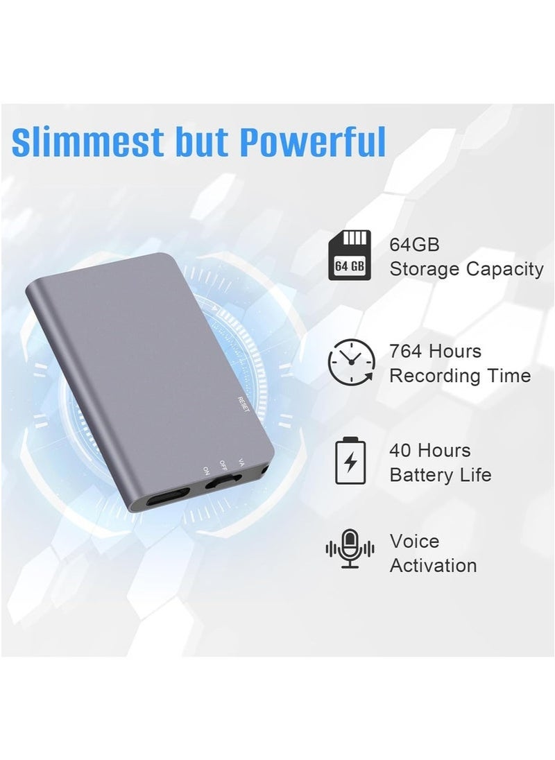 64GB Magnetic Digital Voice Recorder - 760Hrs Capacity with Voice Activation & Noise Reduction, Playback Function for Lectures/Meetings, Rechargeable Portable Design
