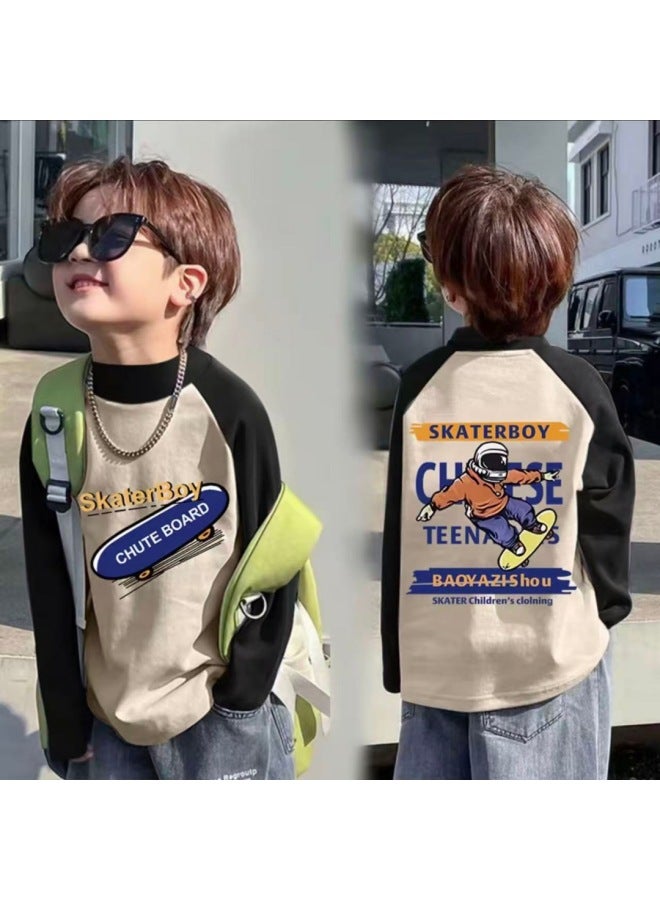 Boys' Thermal Base Layer Shirt, And Winter Children's Half-high Collar Long-sleeve T-shirt For Older Boys