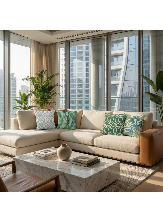 AuliceVerse Ramadan Home Essential –Set of 4 Green Floral Short Plush Pillow Covers 18x18 Inch Decorative Cushion Cases for Sofa Couch Bed Living Room Home Decor - Image 2