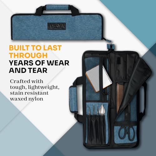 Asaya Chef Knife Roll Bag - 12 Pockets for Knives and Kitchen Utensils - Lightweight, Durable, and Stain Resistant Nylon - Perfect for the Traveling Chef - Knives not Included - Image 2