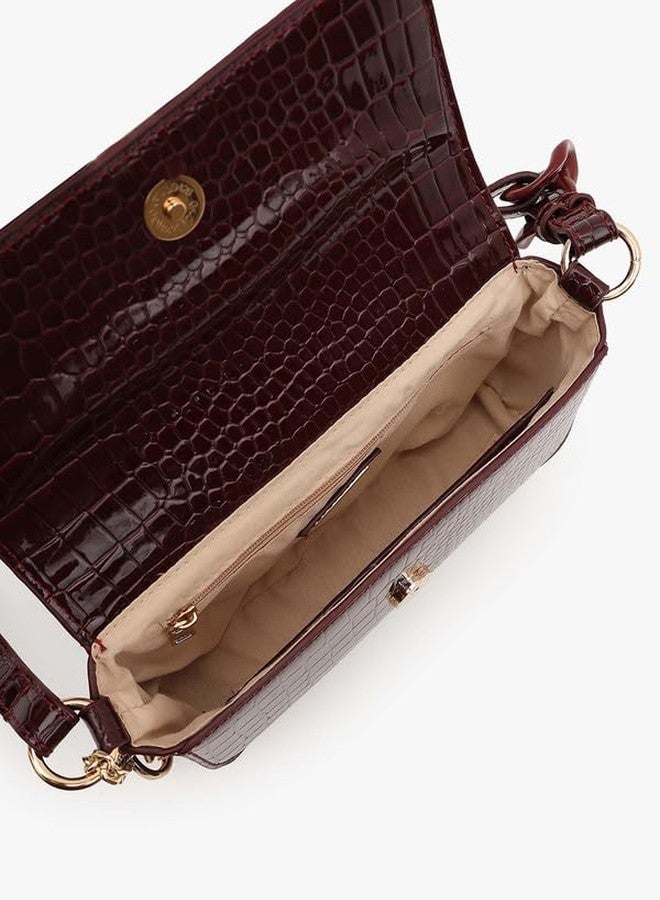 Kazo Belle Shoulder Bag | Compact Style Handbag with Sleek Flap | Chain Detail & Textured Finish | Burgundy Color - Image 4