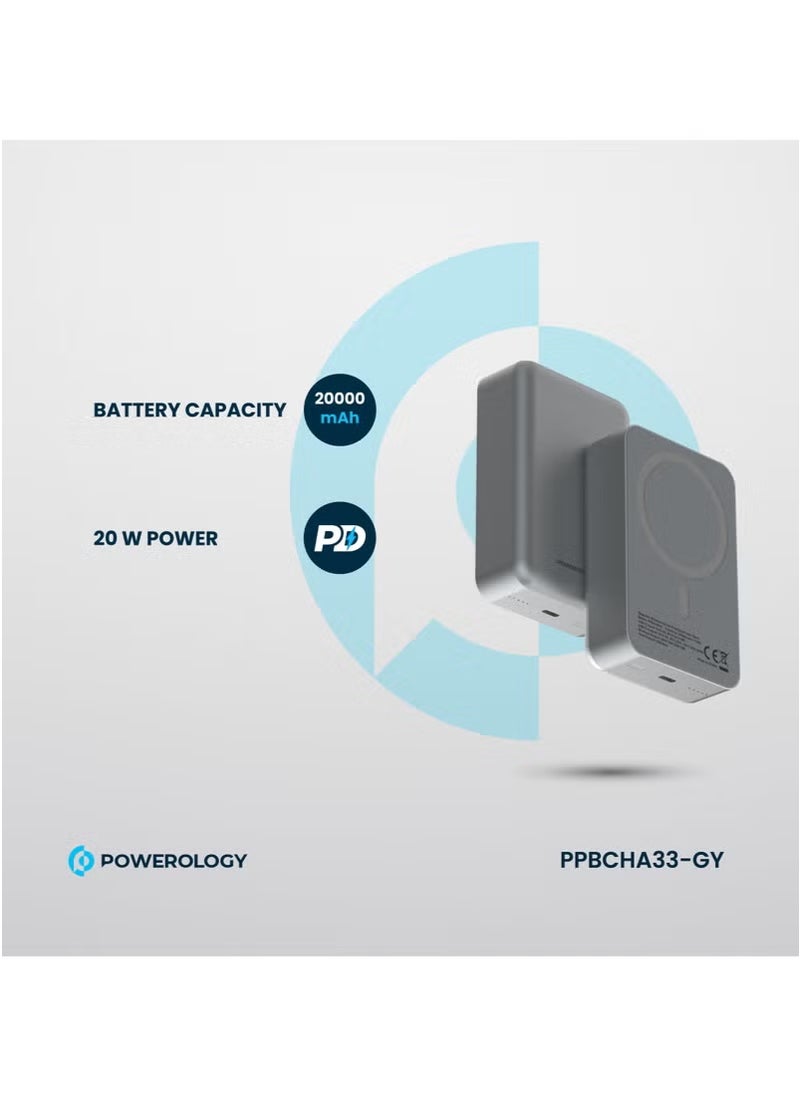 20000mAh Magsafe Power Bank 20W PD / Simultaneous Charging / Compact Design / USB-C Output & Input / 15W Wireless Charger PowerBank 20000 mAh- Dark Grey