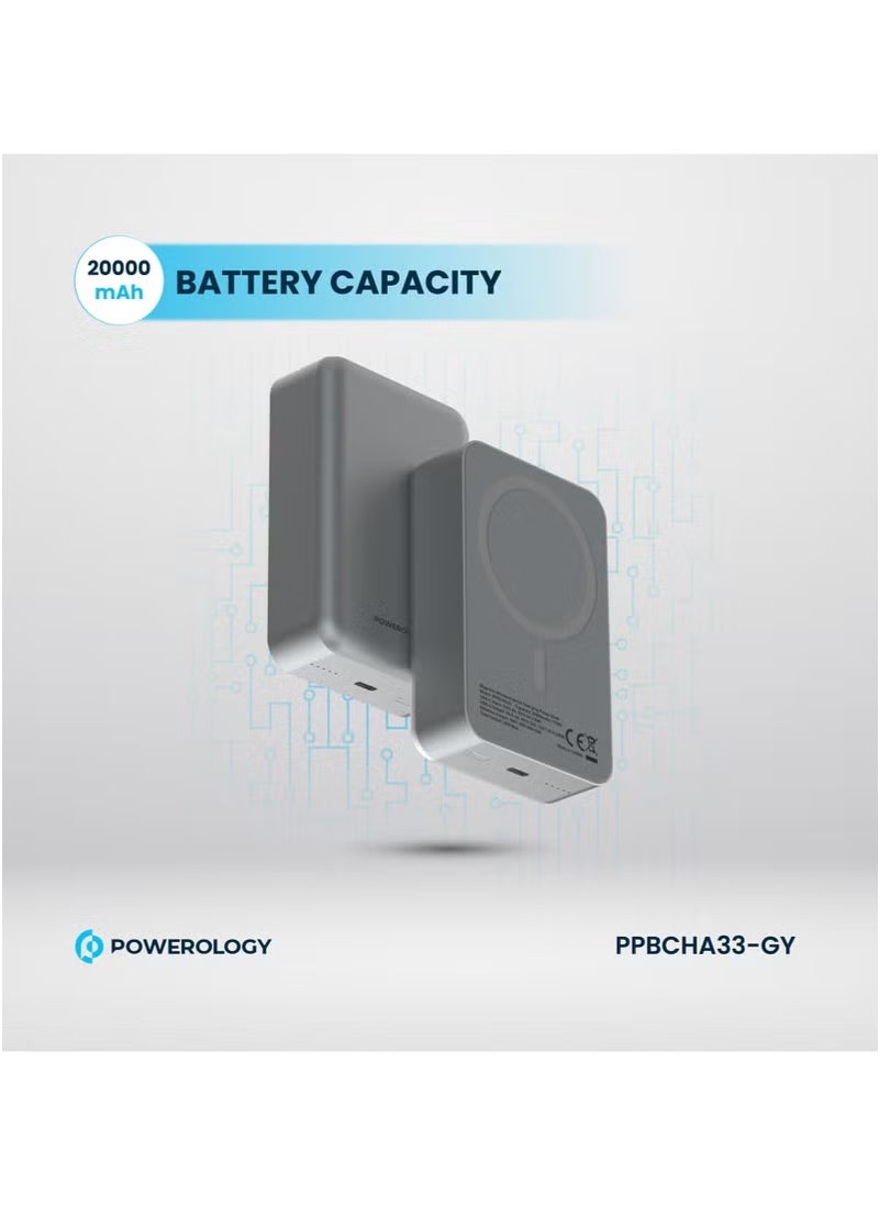 20000mAh Magsafe Power Bank 20W PD / Simultaneous Charging / Compact Design / USB-C Output & Input / 15W Wireless Charger PowerBank 20000 mAh- Dark Grey
