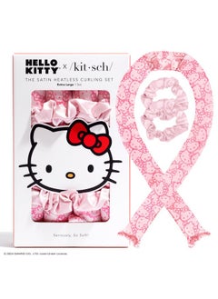 Kitsch Hello Kitty x Kitsch Satin Jumbo Overnight Heatless Curling Set - Hair Rollers and Curling Rod Headband for No-Heat Soft Curls - Pink Kitty Faces  - Image 1