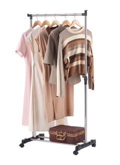 LAWAZIM Stainless Steel Clothes Hanger - Single Rail - Clothes Storage Organizer Rack on Swivel wheels with Bottom Shoes & Bags Storage Shelf, Height Adjustable Garment Stand, for Home, Bedroom, Dorm  - Image 2