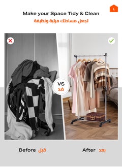 LAWAZIM Stainless Steel Clothes Hanger - Single Rail - Clothes Storage Organizer Rack on Swivel wheels with Bottom Shoes & Bags Storage Shelf, Height Adjustable Garment Stand, for Home, Bedroom, Dorm  - Image 5