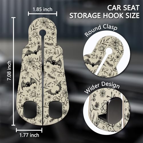Blusabaca 2PCS Car Hooks for Purses and Bags, Goth Gothic Seat Back Storage Headrest Holder Hanger PU Leather Double Metal Hook for Backseat Organizer, Women Car Accessories Organization - Image 5