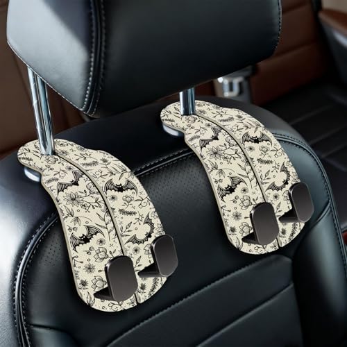 Blusabaca 2PCS Car Hooks for Purses and Bags, Goth Gothic Seat Back Storage Headrest Holder Hanger PU Leather Double Metal Hook for Backseat Organizer, Women Car Accessories Organization - Image 1