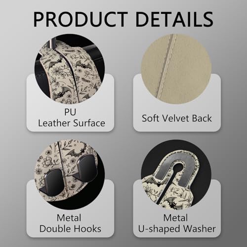 Blusabaca 2PCS Car Hooks for Purses and Bags, Goth Gothic Seat Back Storage Headrest Holder Hanger PU Leather Double Metal Hook for Backseat Organizer, Women Car Accessories Organization - Image 4