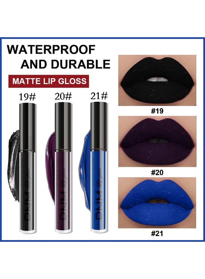 evpct 3Pcs Dark Black Purple Blue Matte Liquid Lipstick Halloween for Women Long Lasting Smudge Proof Black 24 Hours Original Lip Liner and Lipstick Stain Makeup Set labial mate larga duracion 24 - Image 1
