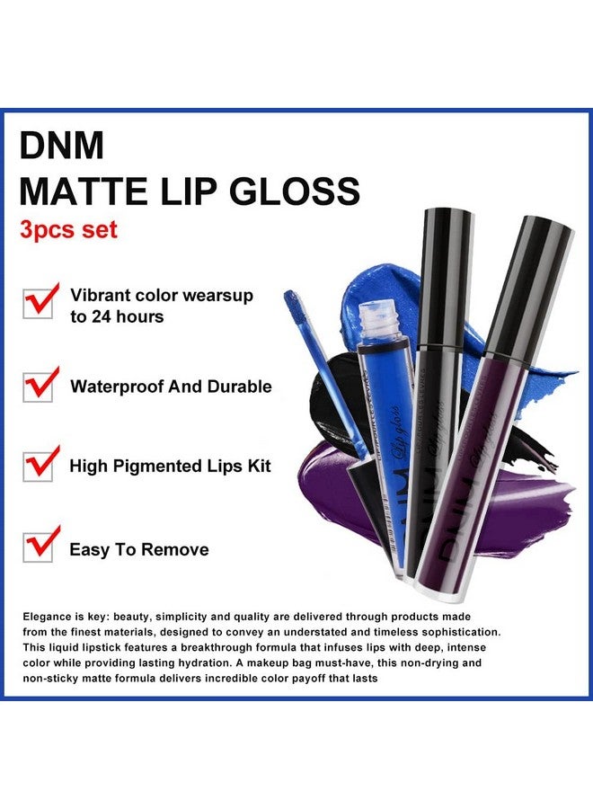evpct 3Pcs Dark Black Purple Blue Matte Liquid Lipstick Halloween for Women Long Lasting Smudge Proof Black 24 Hours Original Lip Liner and Lipstick Stain Makeup Set labial mate larga duracion 24 - Image 2