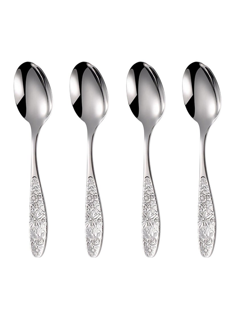 Hammered Pattern Stainless Steel Bouillon Spoon,Embossed Pattern Flatware,Hammered Surface Dessert Spoons,7 Inch,Set of 4  - Image 1