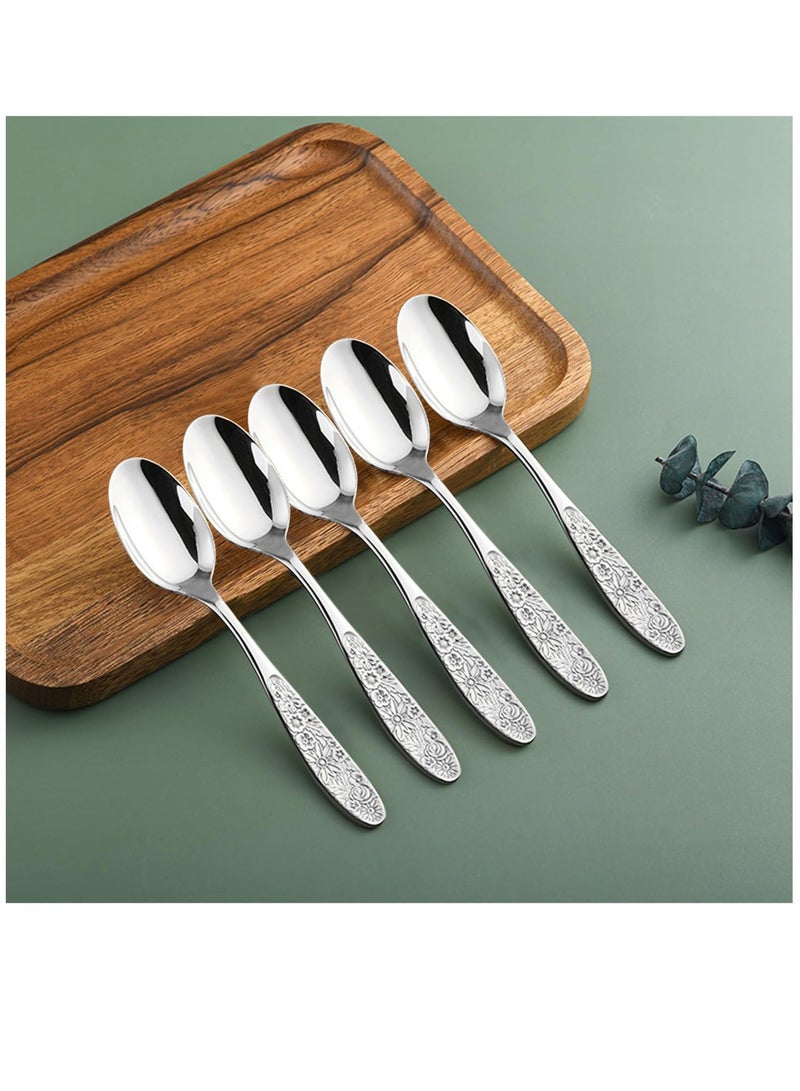 Hammered Pattern Stainless Steel Bouillon Spoon,Embossed Pattern Flatware,Hammered Surface Dessert Spoons,7 Inch,Set of 4  - Image 5