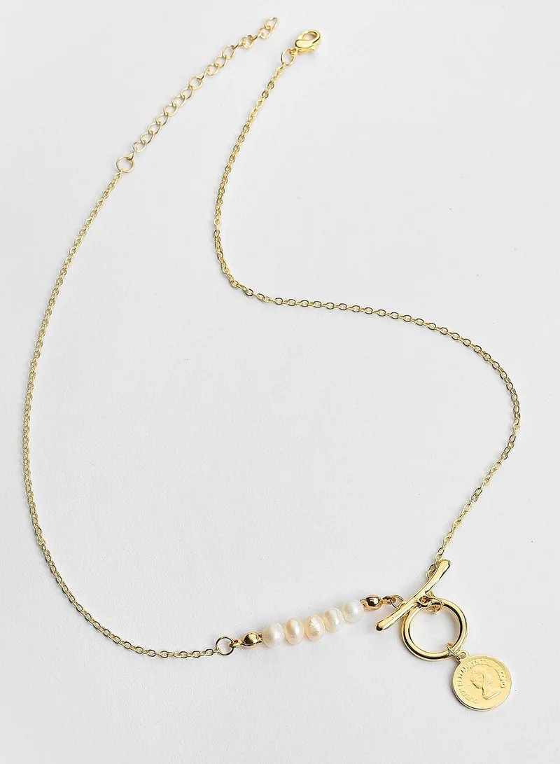 SOHI Gold Plated Coin Pattern Necklace