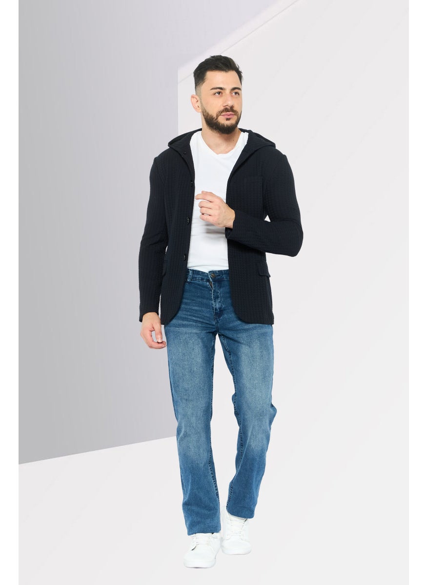 EMPORIO ARMANI - Men Textured Hooded Jacket, Navy - Image 1