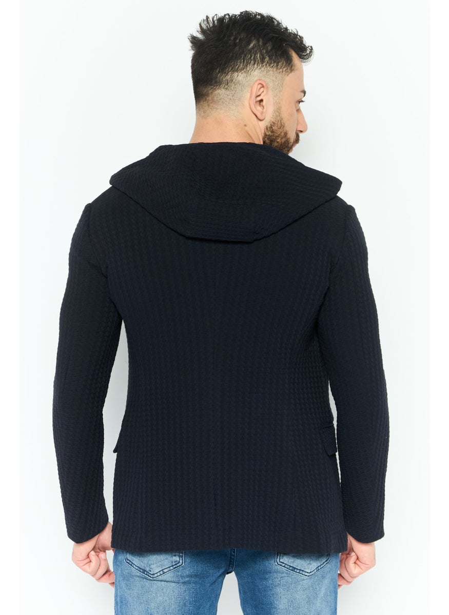EMPORIO ARMANI - Men Textured Hooded Jacket, Navy - Image 1