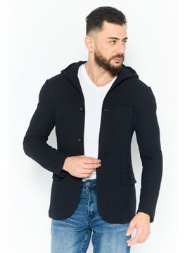 Men Textured Hooded Jacket, Navy