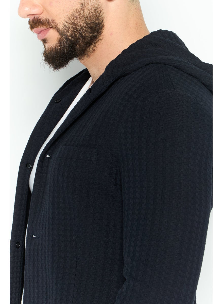 EMPORIO ARMANI - Men Textured Hooded Jacket, Navy - Image 1