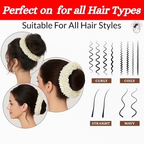 Kailash Creation Artificial Mogra Gajra for Hair Bun & Braids | Scented Jasmine Flower Hair Accessory | Reusable Traditional Bridal Gajra for Women & Girls Stylish (Pack of 2, Off White) - Image 4