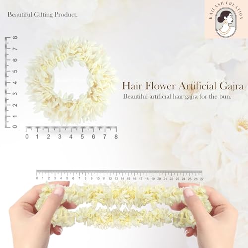 Kailash Creation Artificial Mogra Gajra for Hair Bun & Braids | Scented Jasmine Flower Hair Accessory | Reusable Traditional Bridal Gajra for Women & Girls Stylish (Pack of 2, Off White) - Image 5
