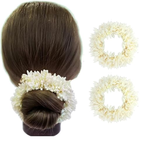 Kailash Creation Artificial Mogra Gajra for Hair Bun & Braids | Scented Jasmine Flower Hair Accessory | Reusable Traditional Bridal Gajra for Women & Girls Stylish (Pack of 2, Off White) - Image 1