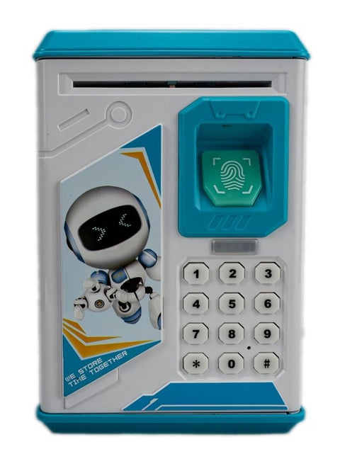 Robot Bodyguard Piggy Bank, Money Box with Electronic Lock, ATM Machine, Blue
