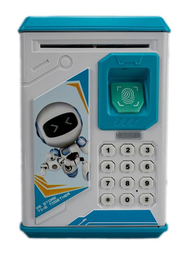 Robot Bodyguard Piggy Bank, Money Box with Electronic Lock, ATM Machine, Blue